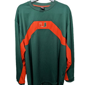 Vtg Nike Miami Hurricanes Mens Pullover Top Long Sleeve Green Orange Embroidered